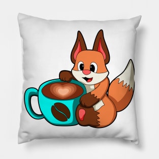 Fox with Cup of Coffee Pillow