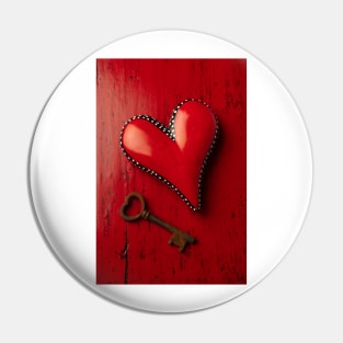 Rusty Skeleton Key And Red Heart Pin