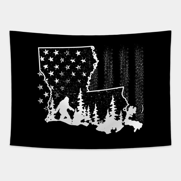 Louisiana Bigfoot American Flag Tapestry by Tesszero