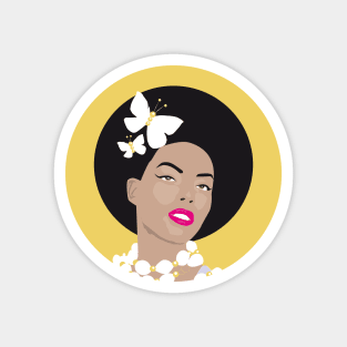 Girl with Butterflies In Her Afro - Yellow Circle Magnet