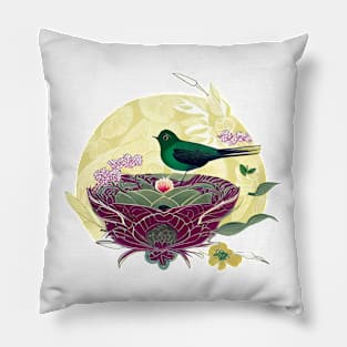 Bird in a Floral Nest - Adorable Wall Decor Pillow