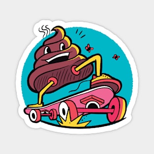 Skateboarding Poo Cartoon Magnet