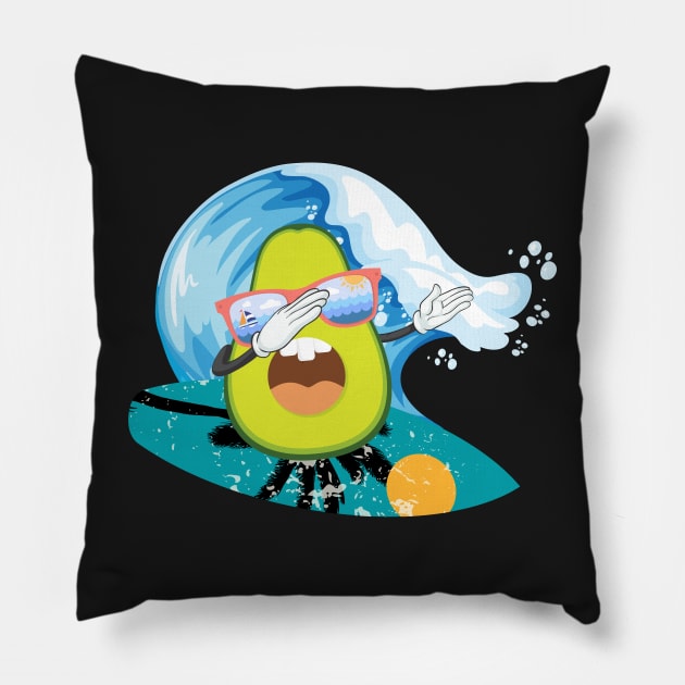 funny avocado surfing Pillow by PlusAdore