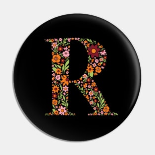 Retro Floral Letter R Pin