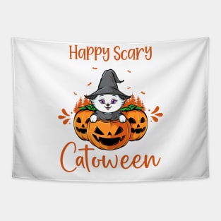 Halloween scary witches - wishes - pumpkin - catoween cat Tapestry