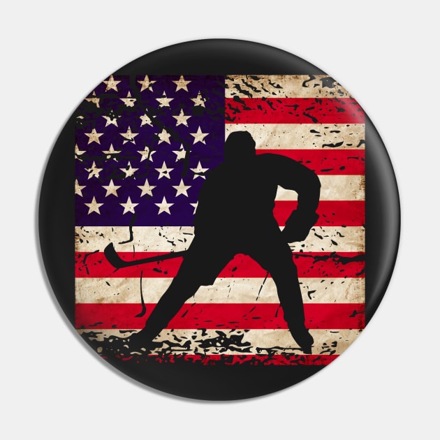 American Flag Hockey Player Pin by 4Craig