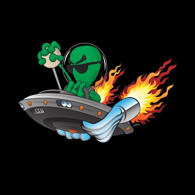 UFO Alien Hot Rod Cartoon Illustration by hobrath