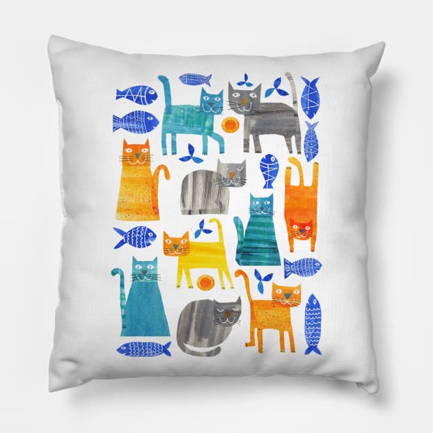 Cat and fish Pillow by Tracey English