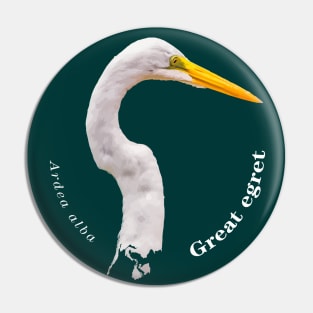 Great egret tropical bird pin white text Pin