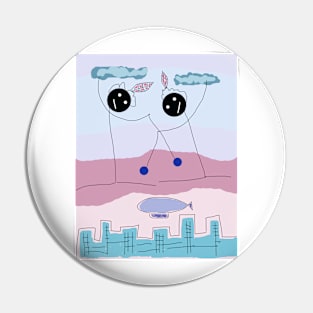 Kids Holding Up Clouds Stick Figure Pin