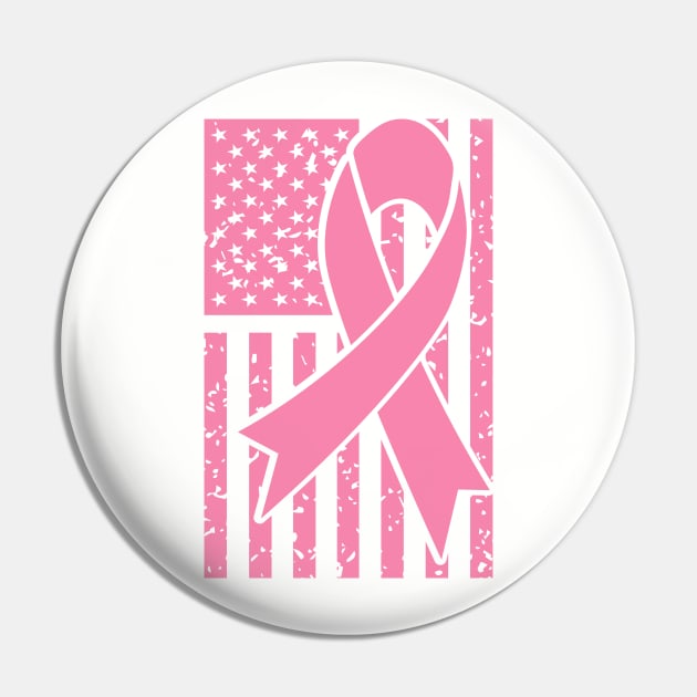 Breast Cancer Ribbon with American Flag Pin by MonarchGraphics