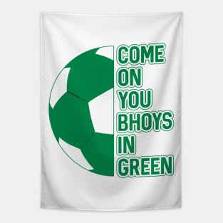 COME ON YOU BHOYS IN GREEN, Glasgow Celtic Football Club Green and White Ball and Text Design Tapestry