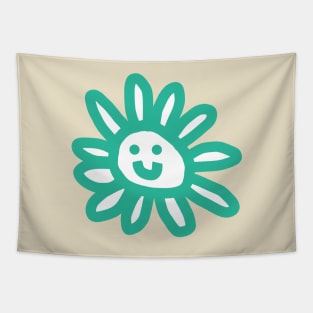 Cyan Daisy Flower Smiley Face Graphic Tapestry