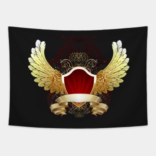 Red Shield with Golden Wings Tapestry