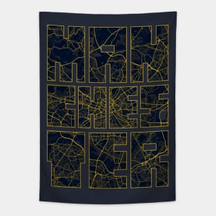 Manchester, England, UK City Map Typography - Gold Art Dec Tapestry