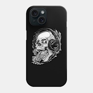 Skull Giving Raspberry With Music Headphones BW Phone Case