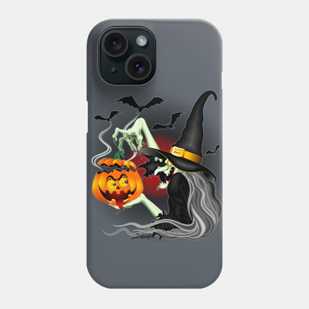Witch with Jack O'Lantern and Bats Phone Case by BluedarkArt