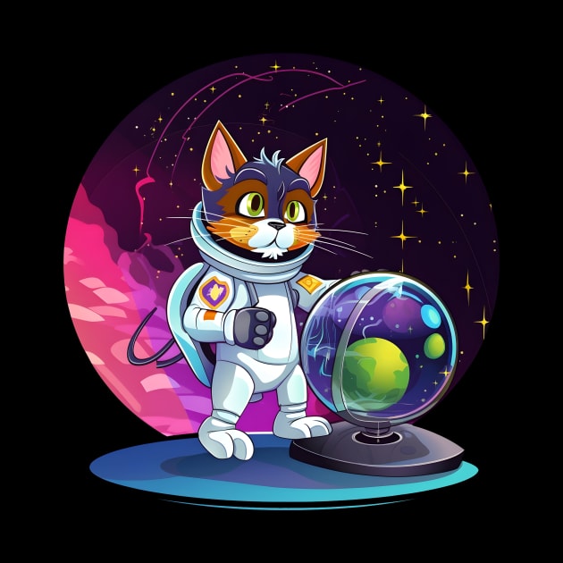 Cartoon Cat in Space Costume with Planet and Globe by 24h Space Madness