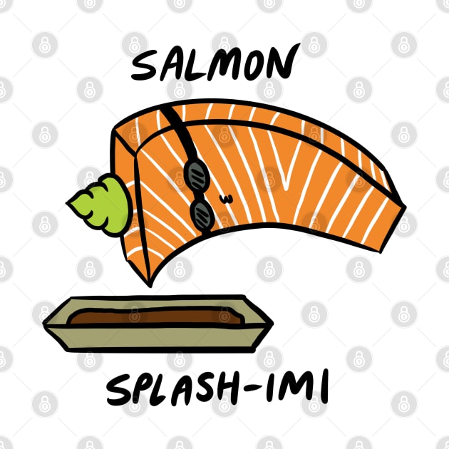 Salmon Splash-imi Diving Into Soy Sauce by bonniemamadraws