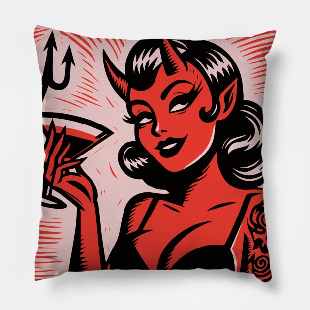 Retro Devil Girl Pillow by n23tees