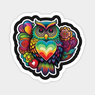 Groovy Psychedelic Owl in Black Magnet