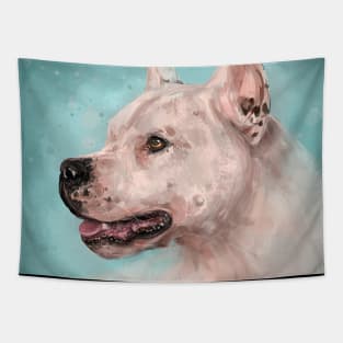 Painting of a Dogo Argentino on Light Blue Background Tapestry