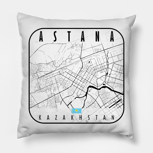 Astana Map Kazakhstan Pillow by ArtisticParadigms