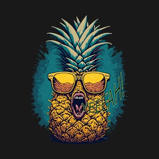 Tropical Yell: The Energetic Pineapple Embracing Summer Fun T-Shirt