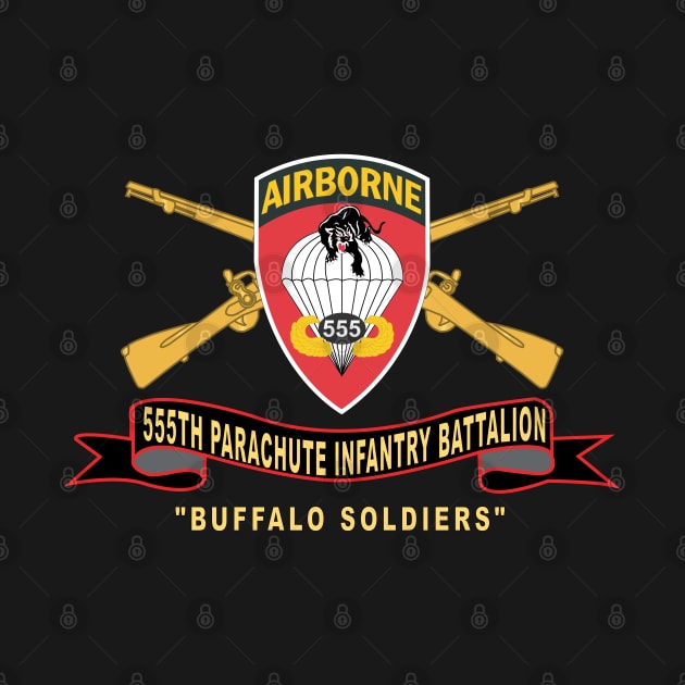 555th Parachute Infantry Battalion - SSI - Black - Red Bullalo Soldiers w Br - Ribbon X 300 by twix123844