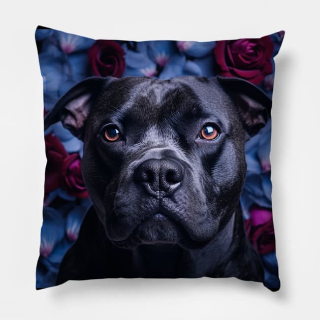 Black Staffy Pillow by Enchanted Reverie