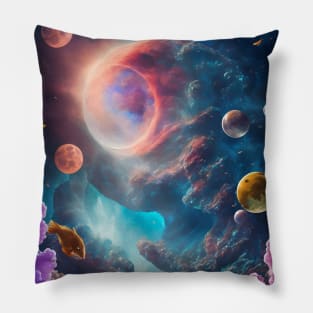 Mystical Nebula Planets Clouds Pillow