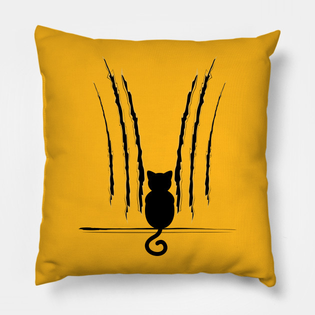 Black cat and claw marks Cat Pillow TeePublic