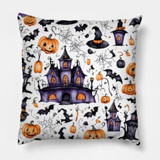 Spooky halloween houses and pumpkins pattern Pillow