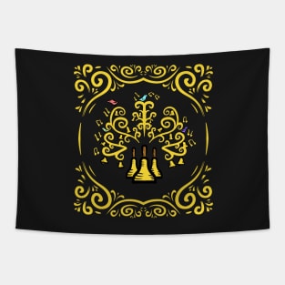 Three Handbells Tree Of Music Golden Swirl Art Nouveau Pattern Tapestry