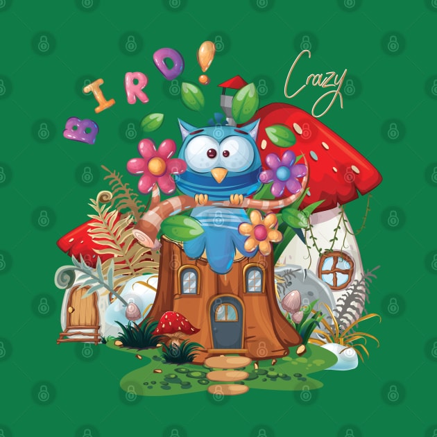 In Stock Crazy bird for kids Best mushroom house for Youth Short Sleeve by Meryarts