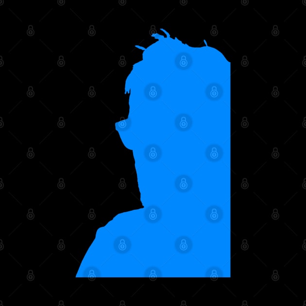 Half a guy facing left silhouetted blue. by TeachUrb