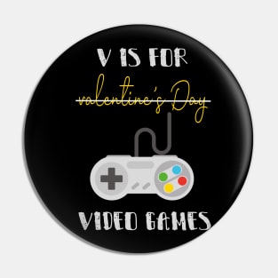 V Is For Valentine's Day Video Games with a controller design illustration Pin