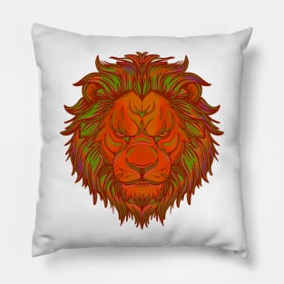 Orange lion head with green mane highlights Pillow