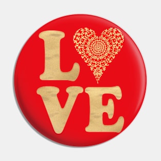 Love Word Art Pretty Lacy Red Gold Sweet Heart Pin