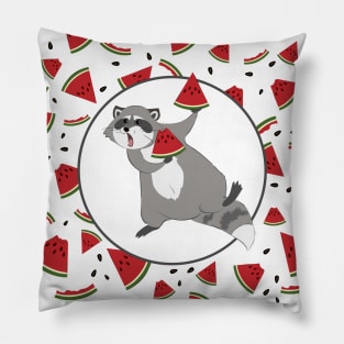 Cute Raccoon with Watermelon Pieces Pillow