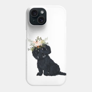 Black Dog with Flowers Phone Case