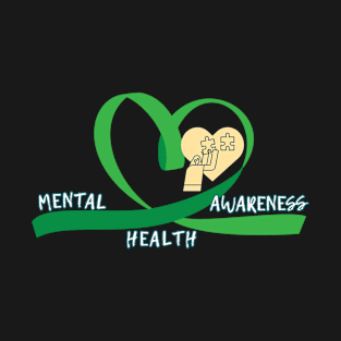 Mental Health Awareness Green Ribbon Heart Girl Puzzles T-Shirt