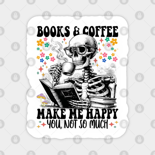 Funny Book and Coffee Skeleton Magnet by JessArty