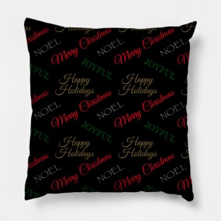 Christmas Holiday Word Collage with Black Background Pillow