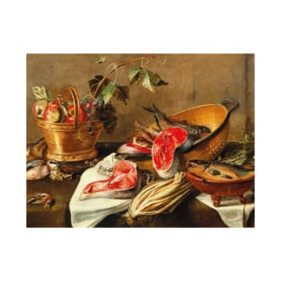 Still Life with Fruit in a Copper Vessel, Fish and Game by Circle of Frans Ykens T-Shirt