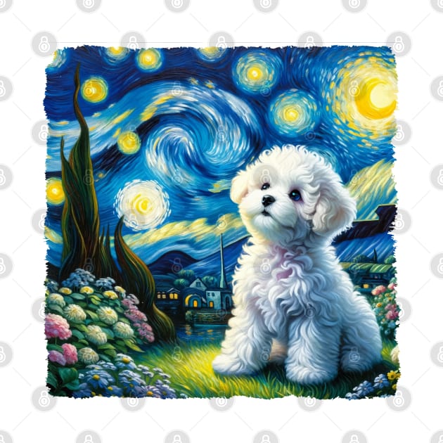 Starry Bichon Frisé Dog Portrait - Pet Portrait by starry_night