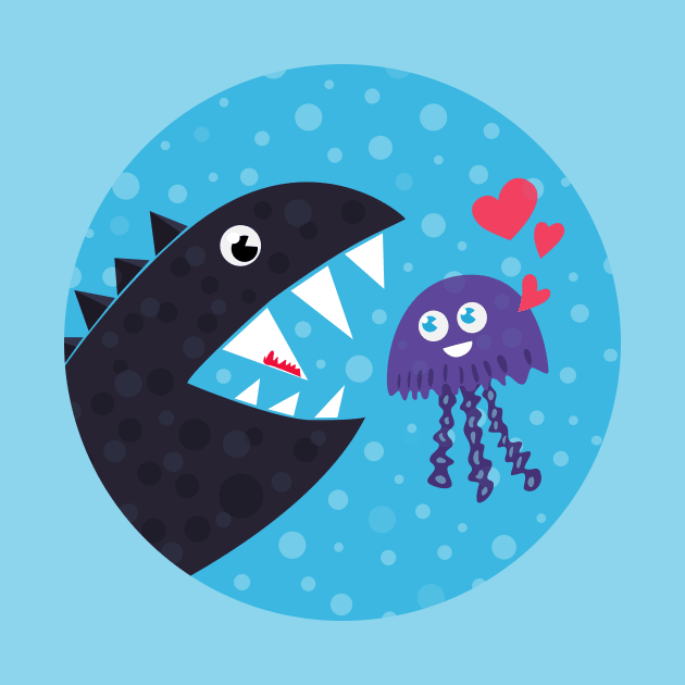 Cute Jellyfish In Love With Sea Monster by Boriana Giormova