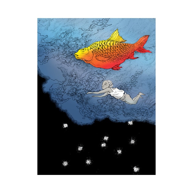 Swiming with the red fish by xiaolindrawing