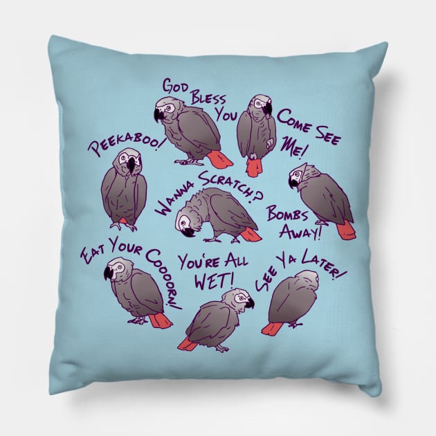 African Grey Parrots Funny Talking Sayings T-shirt Pillow by Einstein Parrot