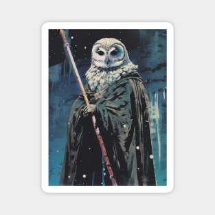 powerful mage with an owl mask on a dark blue background Magnet